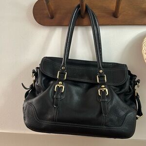Concealed Carrie Black Handbag Satchel Purse Leather with Gold Accents